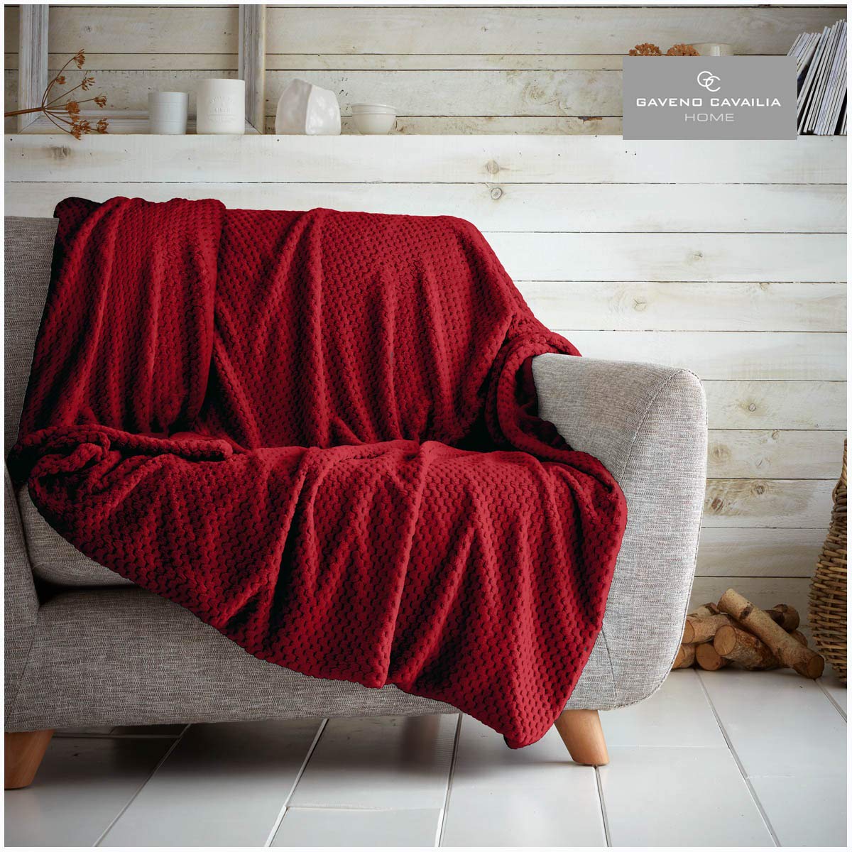 GC GAVENO CAVAILIA Easy Care Teddy Fleece Throw, Luxury Super Soft & Warm Honeycomb Settee Blanket, Size, Polyester, Popcorn-Red, Single(130X150)