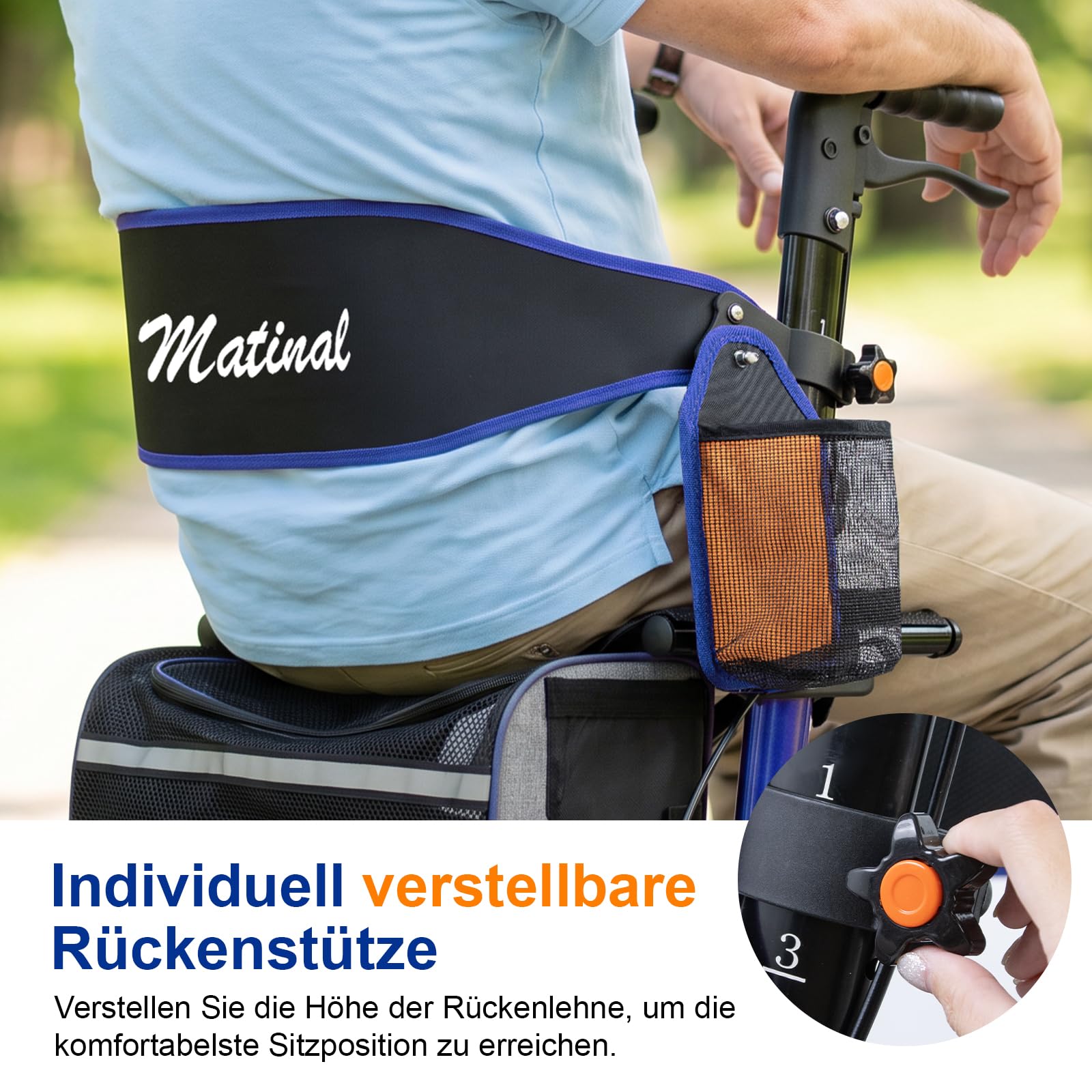 Andadores para personas mayores, andador con asiento, capacidad de carga de 159 kg, asiento grande (46 cm), ruedas de 20 cm, 6 niveles de ajuste de altura, andador con marco de aluminio ligero para