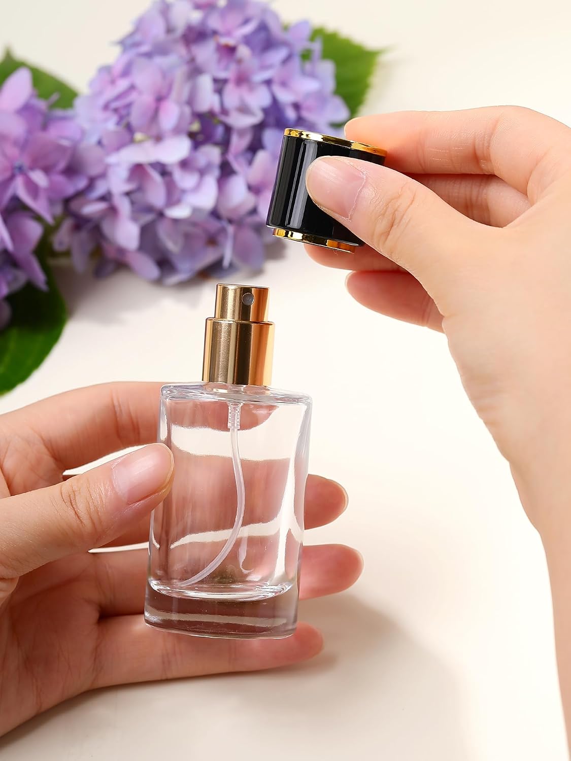2 Pack 50ml/1.7 Oz Glass Spray Bottle Perfume Atomizer,Perfume Bottles Empty Travel Refillable Spray Bottle with 3 Kinds of Perfume Dispenser (Black Cap, 30ml)