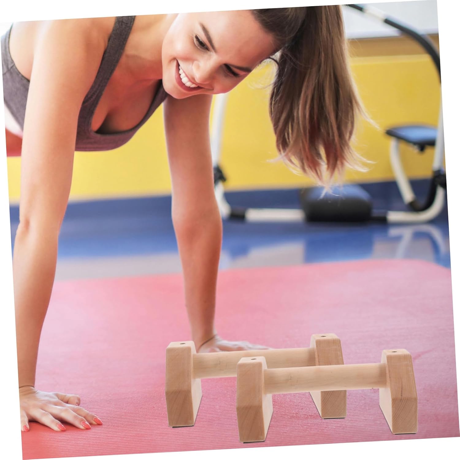 2pcs Gymnastics Equipment Push-up Stands Push-up Handles Wooden Bar Strength Training Accessory Non-slip Base for Home Gym