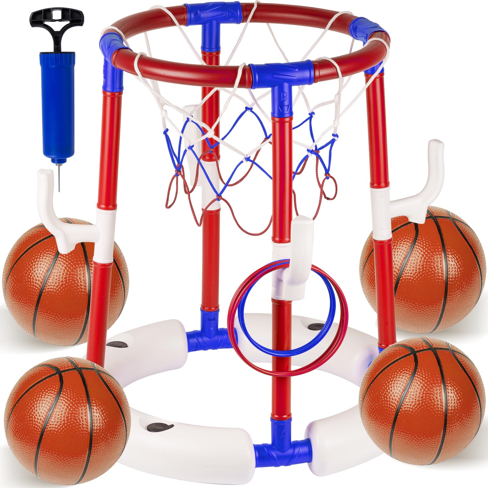 2-in-1 Schwimmbad-Basketballkorb, stabiles schwimmendes Pool-Basketballkorb-Set, Wasser-Basketballkorb für Pool-Party, Spaß und Outdoor-Indoor-Familienspiele