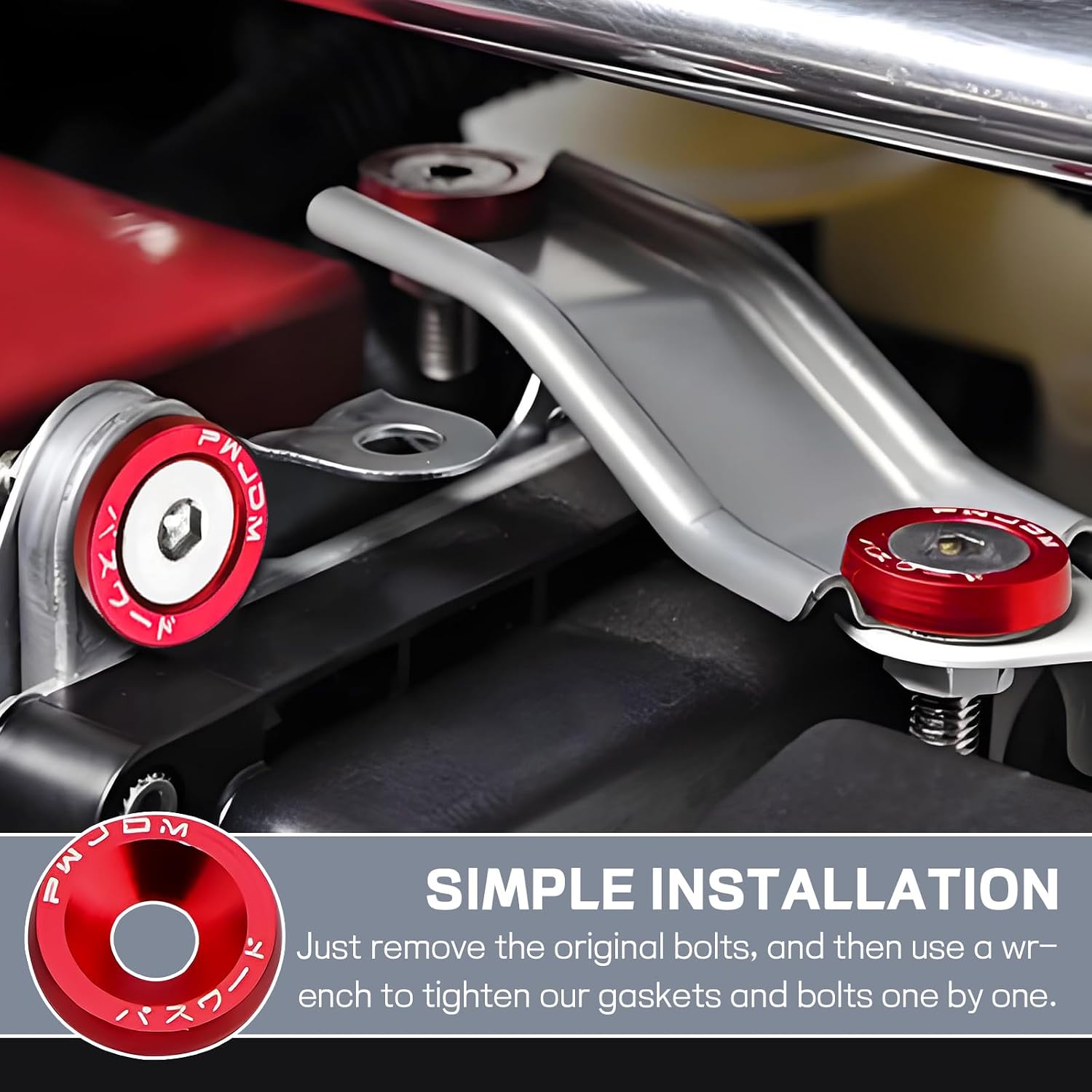 20PCS Bumper Fender Washer Bolt, M6×20mm Aluminum Alloy Engine Bay Dress Up Bolts Fasteners Kit, CNC Finishing Fender Washer JDM Car Modification Installation Hardware Kit (Red)