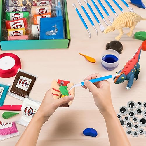 Miniatura 6 de Sense&Play Kit de manualidades de dinosaurio de arcilla seca al aire para niños, crea con 6 esqueletos de dinosaurio, juguete educativo STEM - Juego