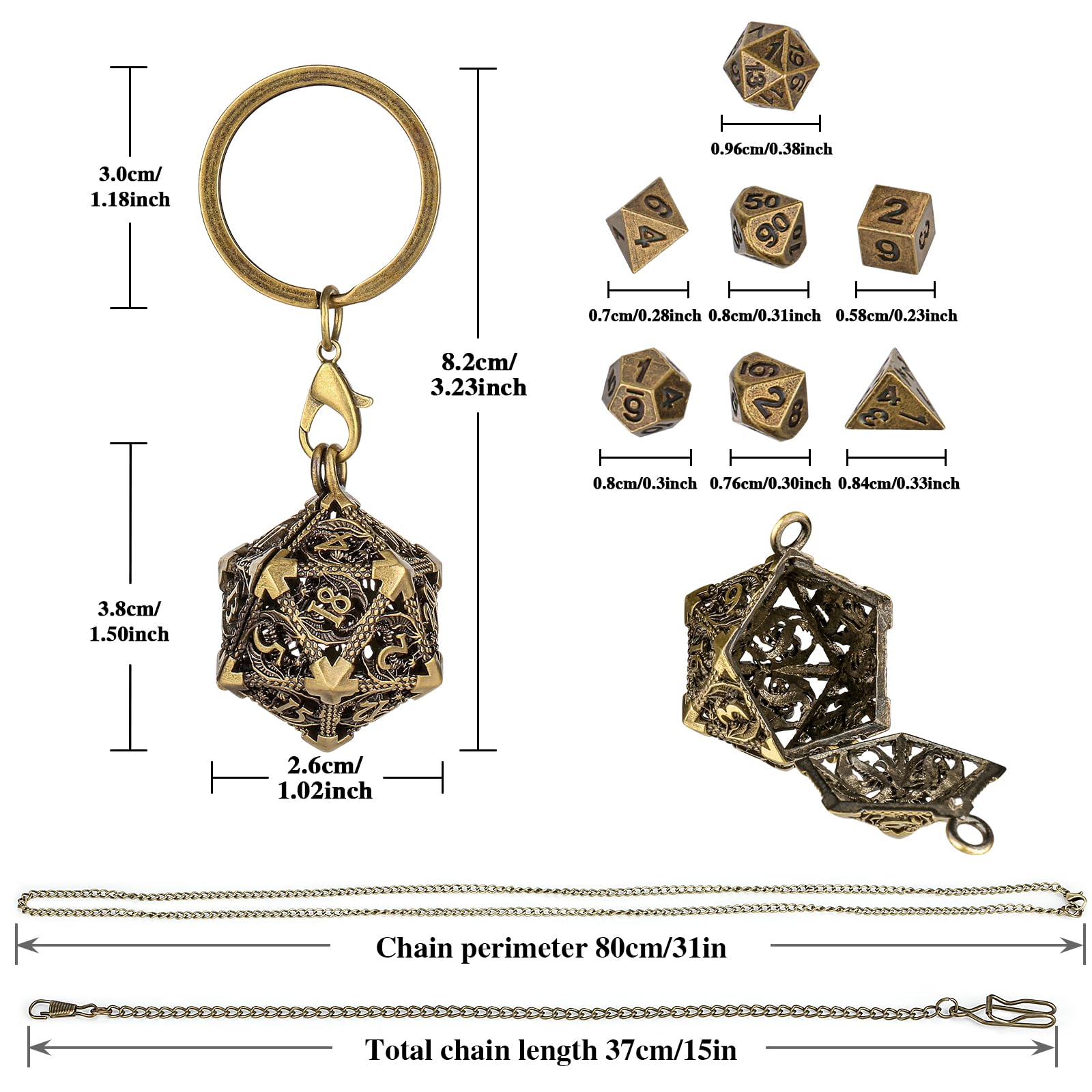 Mini DND Dice Set including Portable Keychain Necklace Pocket Chain Hollow D20 Metal Case - Image 3