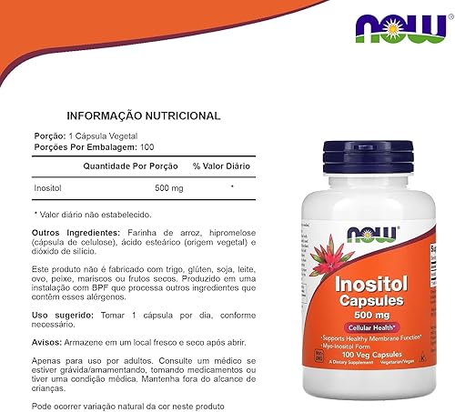 Miniatura 4 de NOW Supplements, inositol 500 mg, función de membrana saludable*, salud celular*, 100 cápsulas vegetales (paquete de 2)