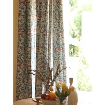 Boho Curtains Linen Curtains for Living Room 60% Blackout Farmhouse Boho Curtains 96 Inches Long Floral Patterned Pinch Pleat Curtains 1 Panel, Blue Burgundy on Beige,W84 x L96