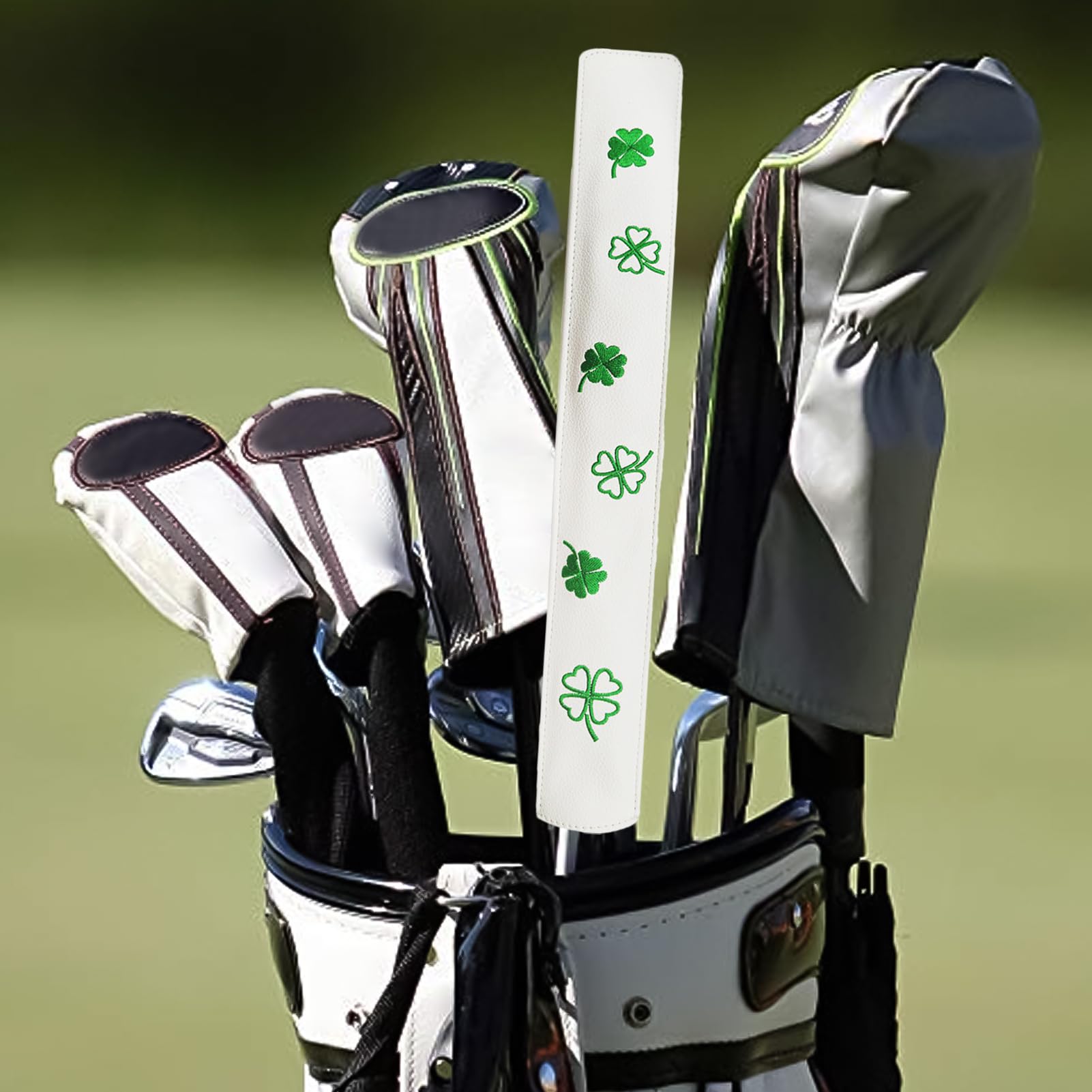 Stick Cover - Golf Gold Guard, PU Leather Mangeave | Design a quadrifoglio fortunato per aste di allineamento, protezione per asse da golf durevole, supporto per attrezzature sportive all'aria aperta