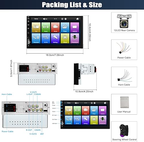 Miniatura 7 de Estéreo de coche con pantalla táctil de un solo DIN con enlace de espejo, radio de coche de 7 pulgadas, reproductor multimedia MP5 con Bluetooth FM
