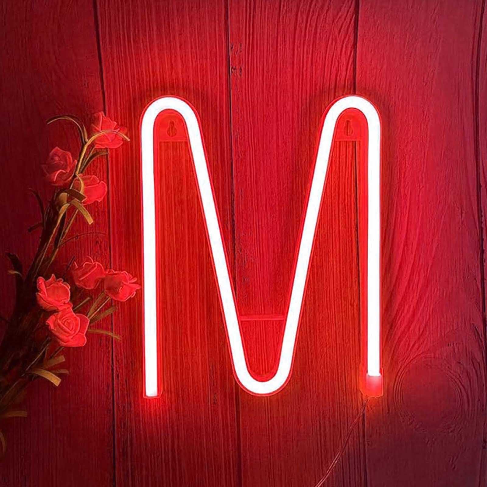 Battery/USB Operated Red Letter Neon Sign for Retail Stores & Christmas Decor Shatterproof LED Lights for Safe Use in Kids Rooms or Outdoor Markets（Letters M） — image 1