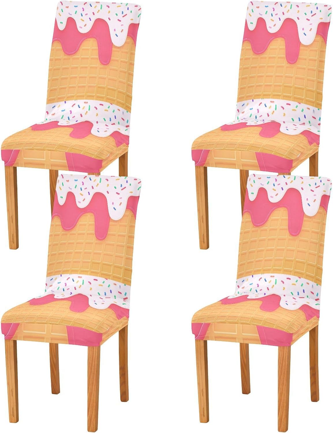 ALAZA Chair Covers for Dining Room, White Ice Cream Stretch Chair Cover Sets Chair Protector Removable Washable for Ktichen Restaurant Hotel
