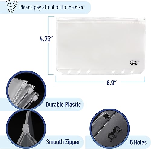 Miniatura 3 de Mr. Pen - Insertos y sobres de carpeta A6, paquete de 8, 6 agujeros, bolsas transparentes con cremallera