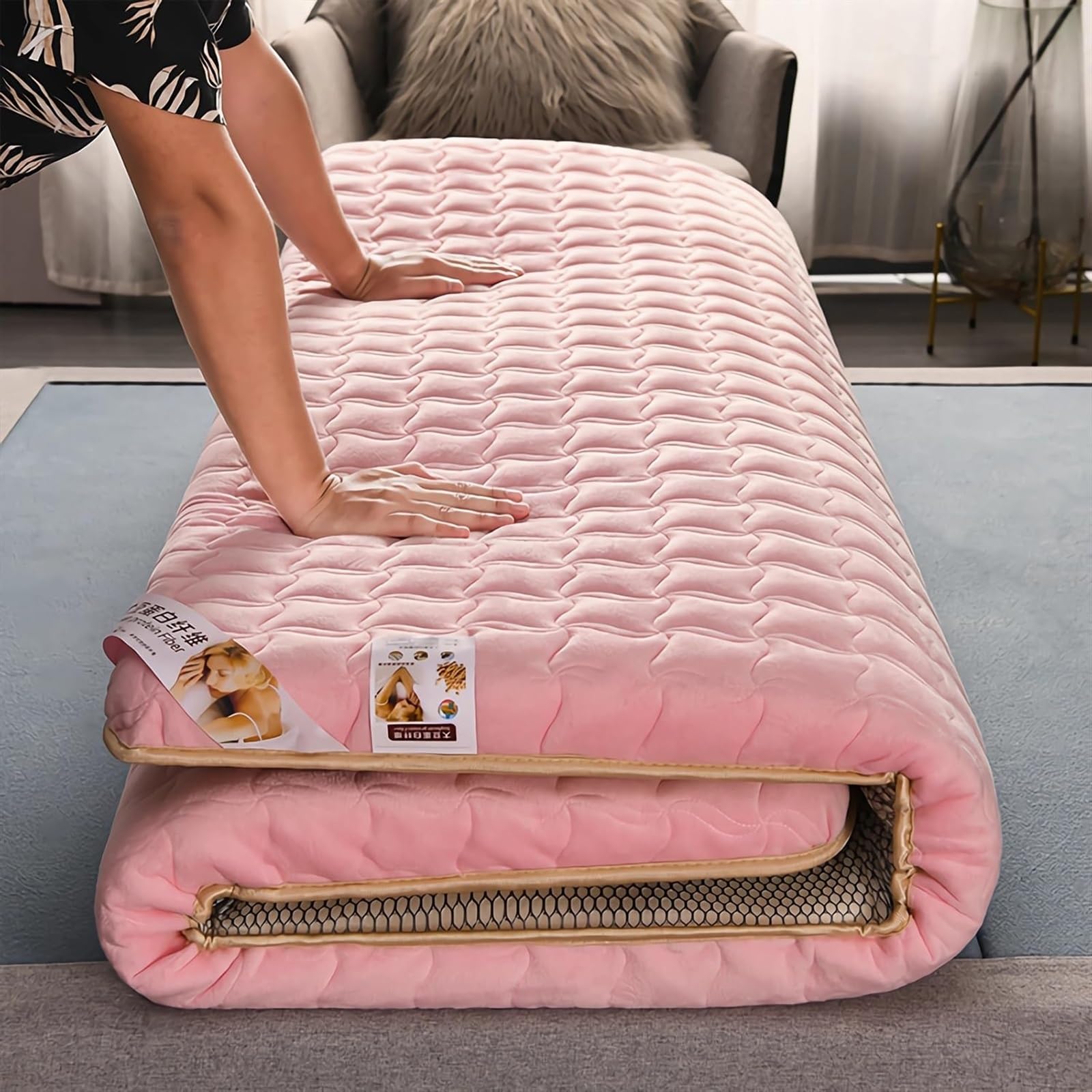 Matelas enroulable portable, tapis de tatami pliable pour lit d'invités, couvre-matelas confortable