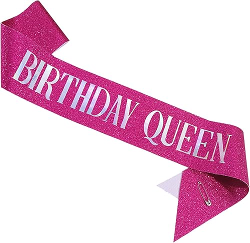 Vista 7 de Banda de cumpleaños Queen rosa, letras de papel de aluminio deslumbrante con purpurina para mujeres 21, 30, 40, 50, 60, regalos divertidos