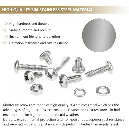 Miniatura 2 de Kindroufly Juego de 126 tornillos Phillips M6 x 810121620251.181 in Phillips Tornillos de máquina de cabeza cacerola Kit surtido de tuercas y