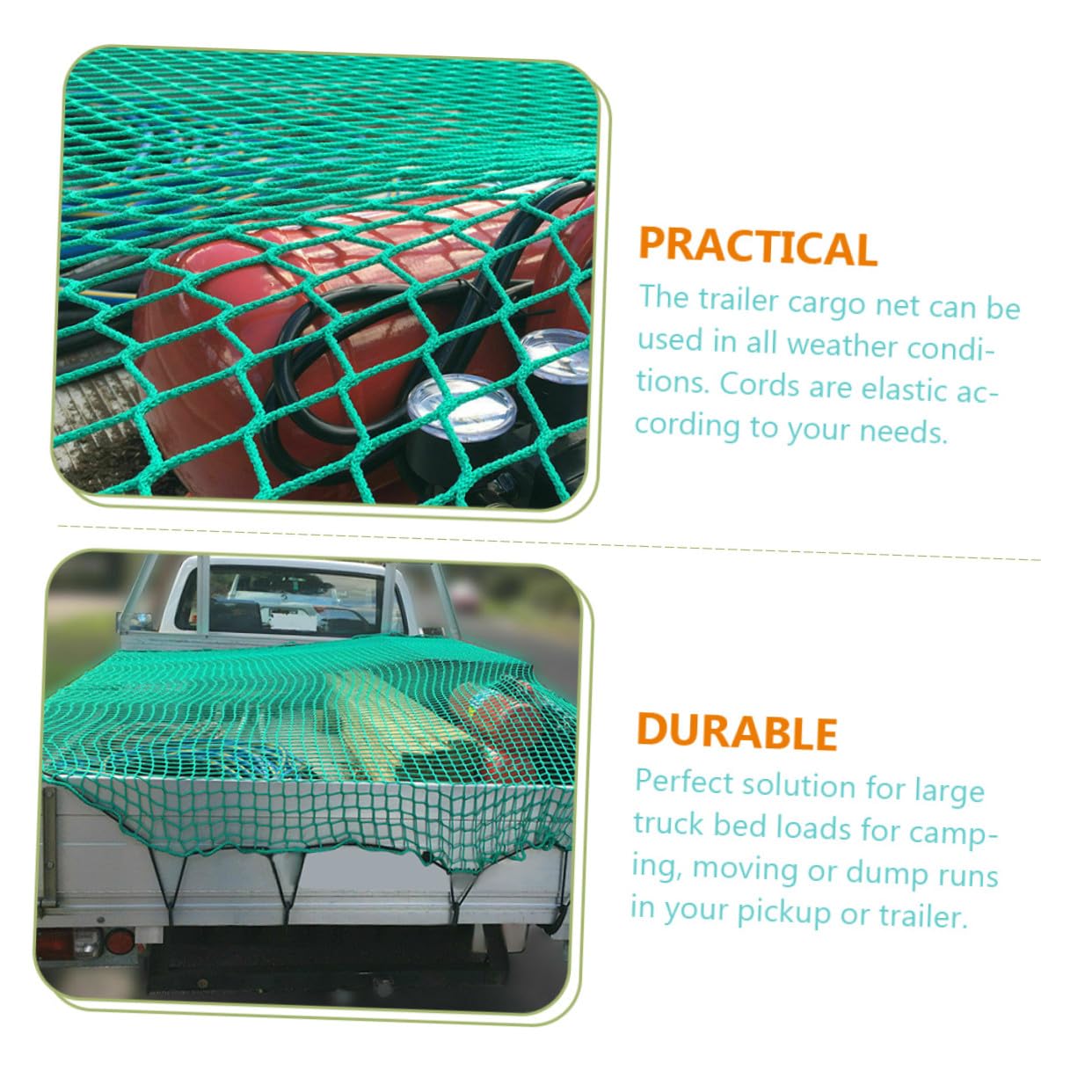 ORFOFE Rete Carico Nylon Resistente con Ganci per Pick-up e Rimorchio Rete Camion Anti-Caduta Protezione Carico Outdoor e Antiabrasione