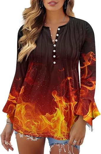 Womens Loose Fit Tunic Tops Long Sleeve Shirts Button Down Blouse 2024 Trendy Clothes