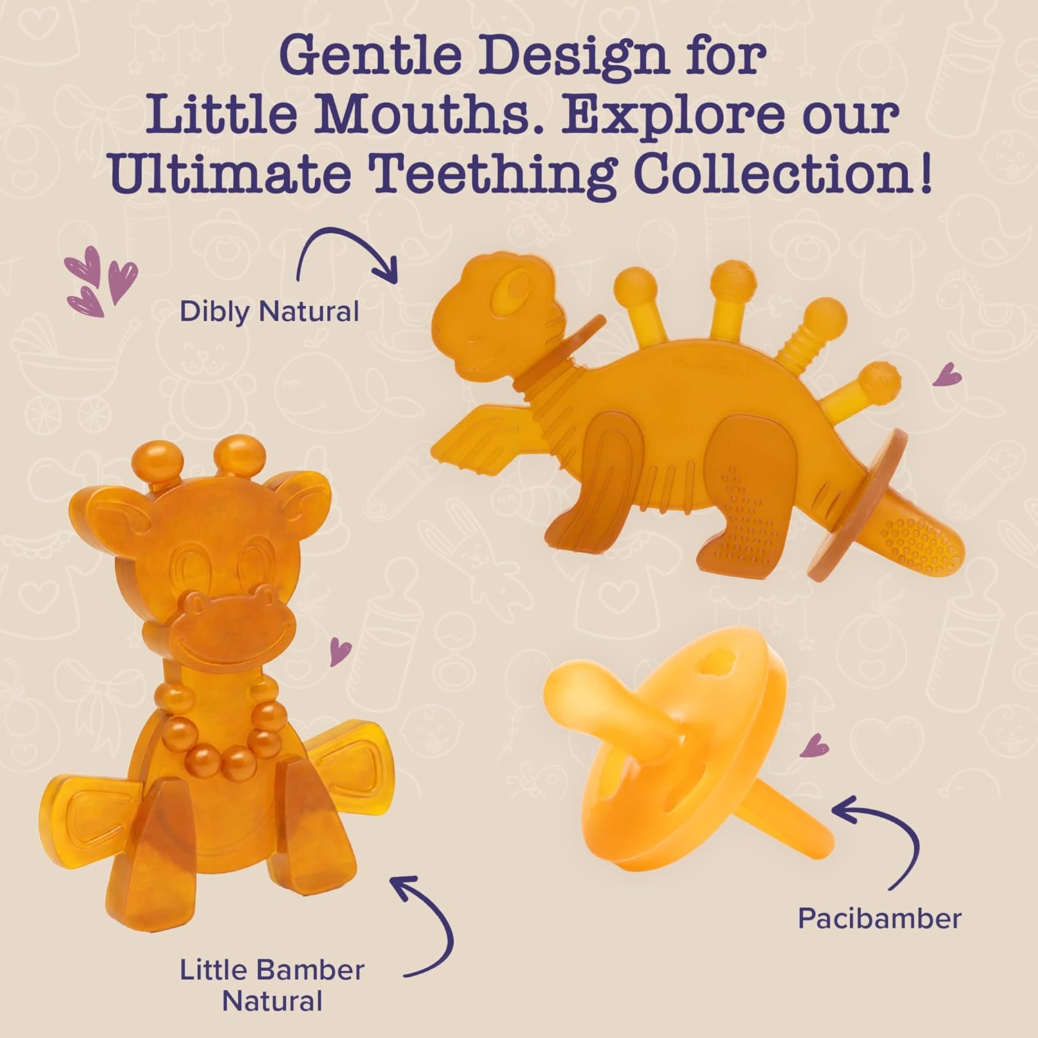 Bambeado LittleBamber Baby Teething Toy - Made with Natural Rubber & Amber Elements - Gentle Support, Easy to Hold, Simple to Clean - Cute Giraffe Teether Toy - Alternative to Amber Teething Necklace