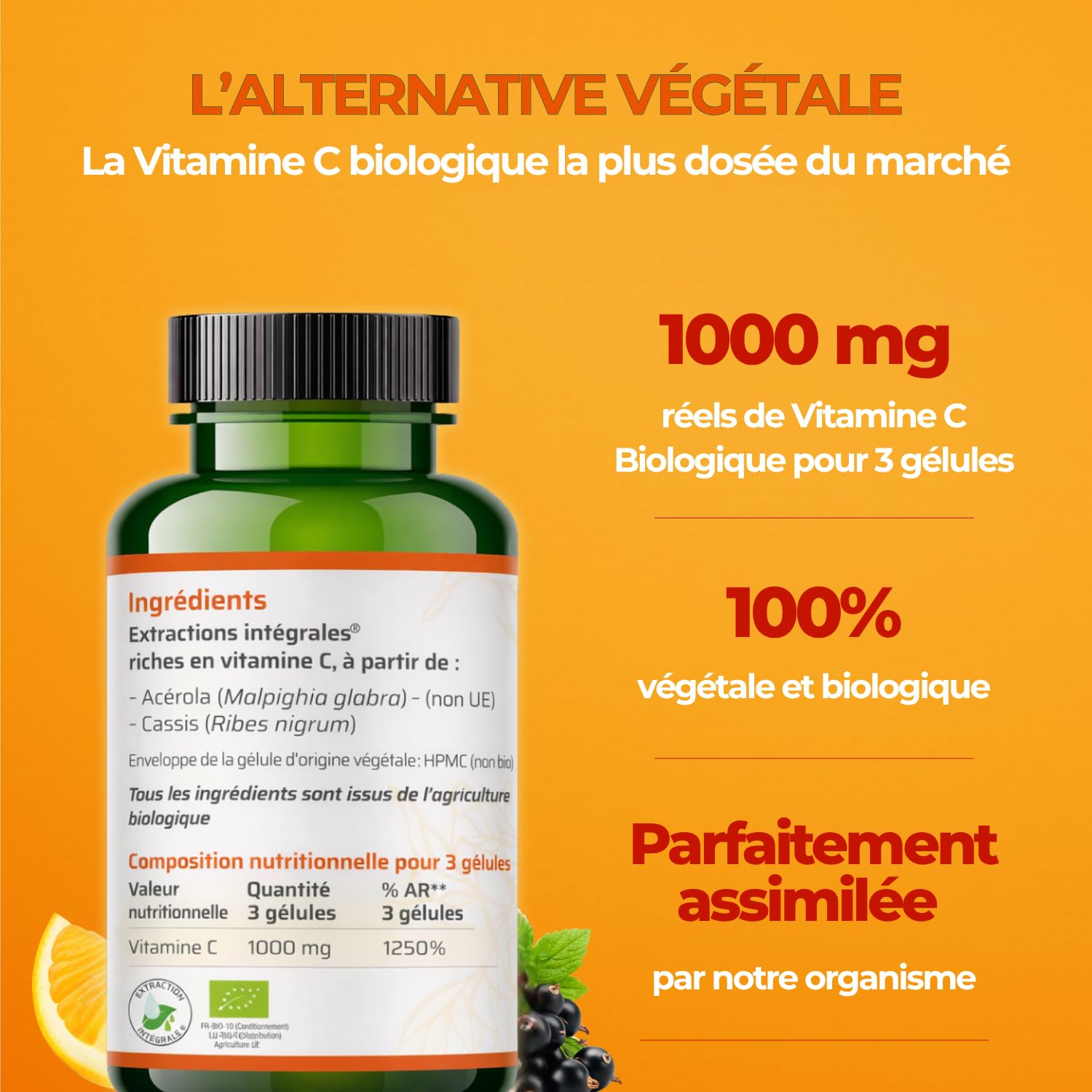 Biophénix Vitamine C Bio 100% Végétale 90 Gélules, Fatigue & Energie | Tonus et Vitalité, Procédé Exclusif Extraction Intégrale, 0% Excipient, 0% Additif, 0% Produit Chimique, Fabriqué en France
