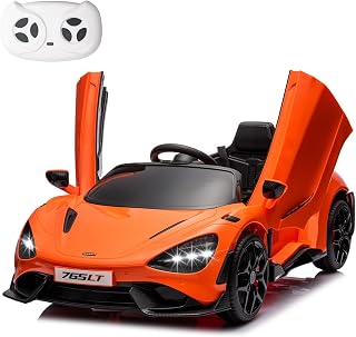 Kids Ride-on Car Licensed McLaren765LT for 3-6Years Old, Electric car 12V Battery Powered Electric Vehicle, w/Parent Remote, Music Player, LED Lights, Smooth Start, 3 Speeds, (Orange)