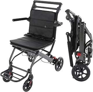 Silla de ruedas plegable de viaje, silla de ruedas de tránsito con reposapiés y reposabrazos giratorios de 270°, ligera, de aluminio, para adultos mayores, hasta 100 kg