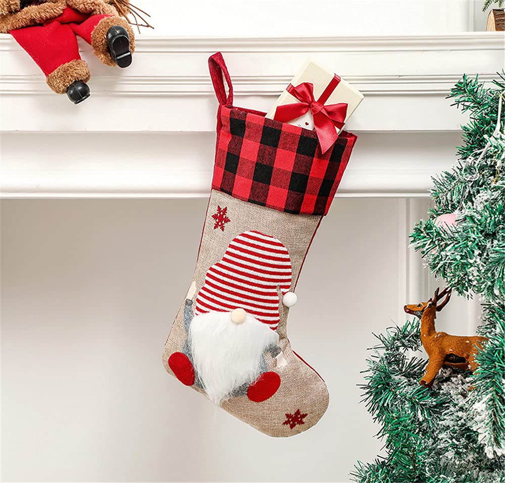 Calze natalizie a forma di gnomi con motivo a forma di sacchetto regalo per camino, decorazione per albero di Natale, 45,7 cm, 4 pezzi