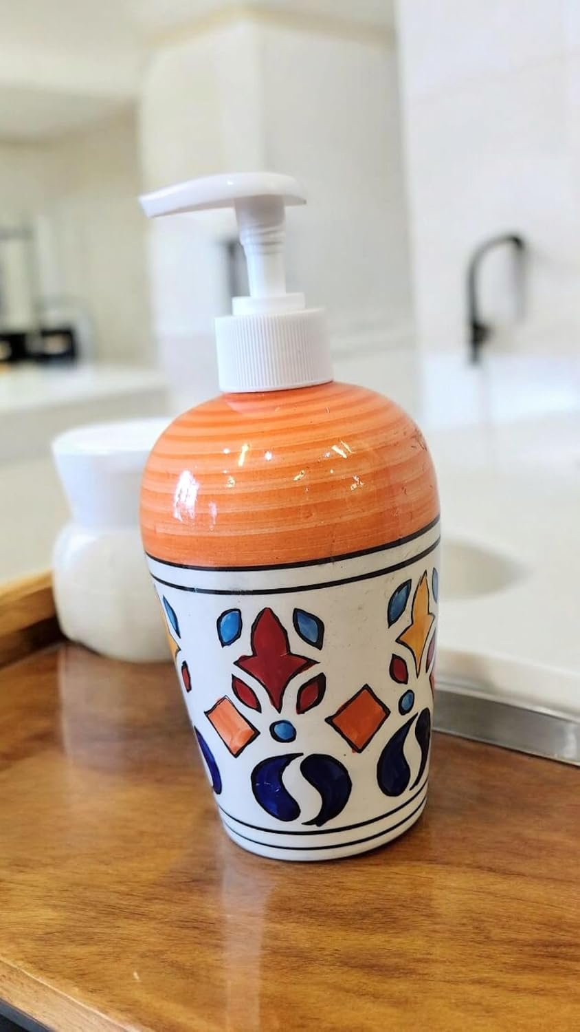 JGARTS Foam Hand Soap Dispenser 300 ml Bathroom Lotion Hand Pump Dispenser Foaming Hand Soap Dispenser Ceramic Dish Liquid Dispenser for Kitchen Can Fill Liquid for Bathroom/Kitchen Cream and Orange