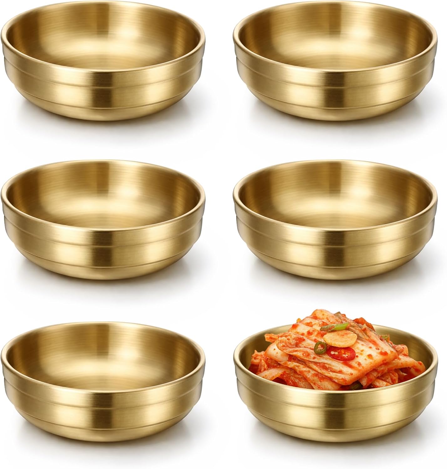 6 Pcs 3.54 Inch Mini Stainless Steel Sauce Dishes Round Seasoning Dishes 304 Stainless Steel Dipping Sauce Bowls Appetizer Plates Mini Individual Saucers Bowl for Vinegar, Ketchup (Double-Deck)