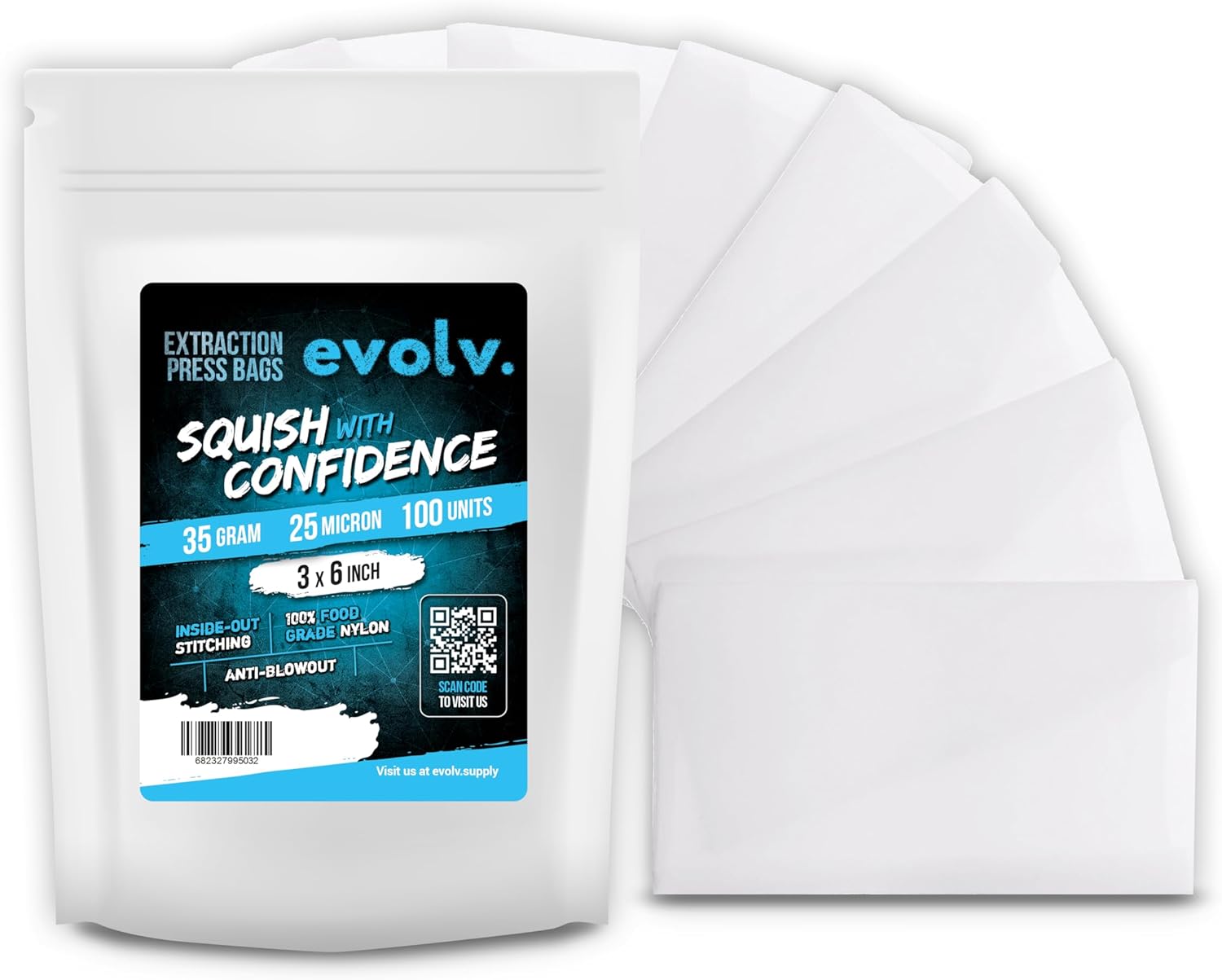 EVOLV Premium Nylon Tea Filter Extraction Press Bags | 3" x 6" | 25u | 100 Pack