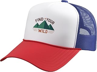 Find Your Wild Mountain Adventure Hiking Art Trucker Hat with Adjustable Mesh Back
