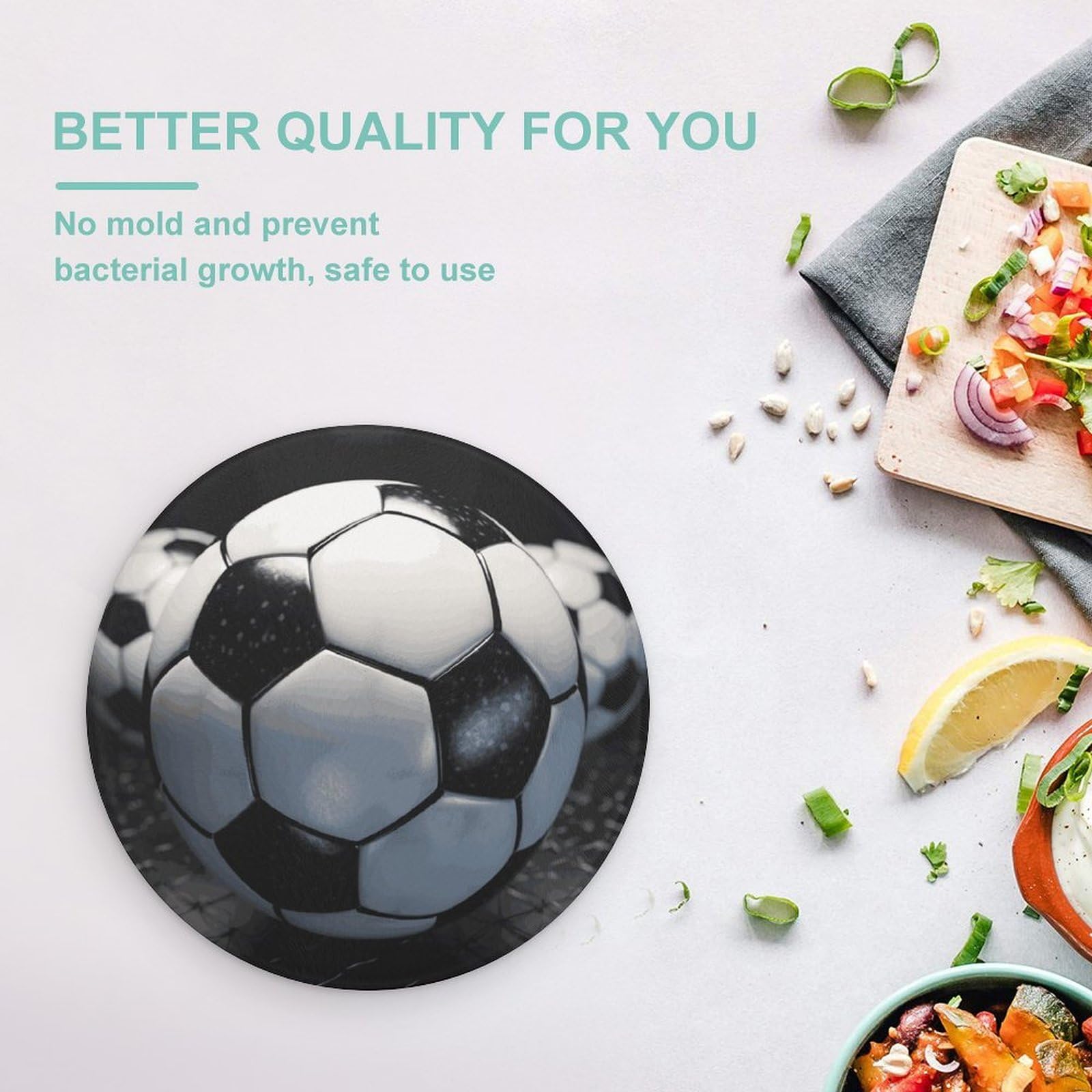 Tabla de cortar redonda de balón de fútbol, fácil de limpiar, tablas de cortar para cocina, tamaño grande 7.9, tablas de cortar esenciales de cocina, convenientes para carne y verduras