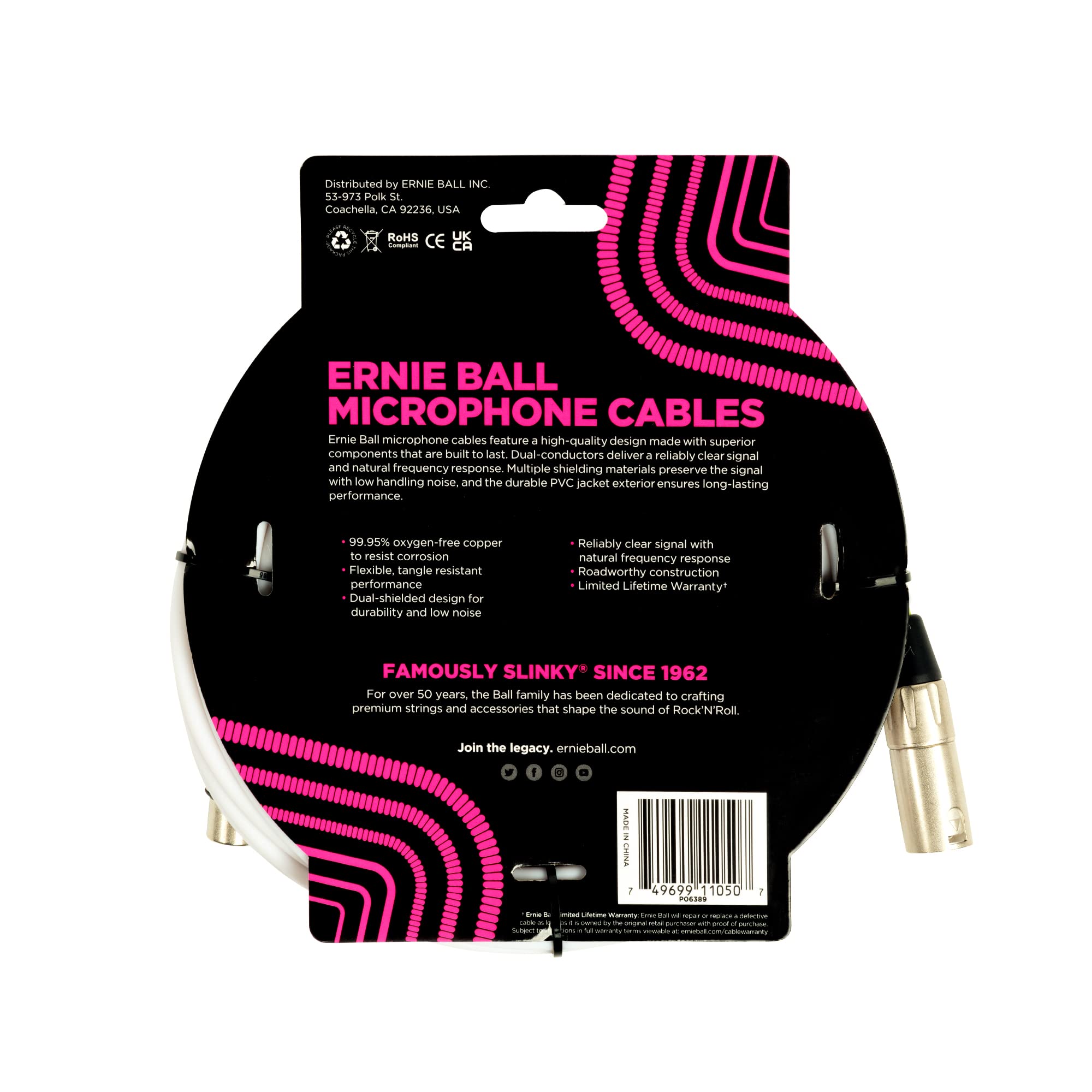 Ernie Ball Câble Microphone XLR Classique Mâle/Femelle 6m - Noir