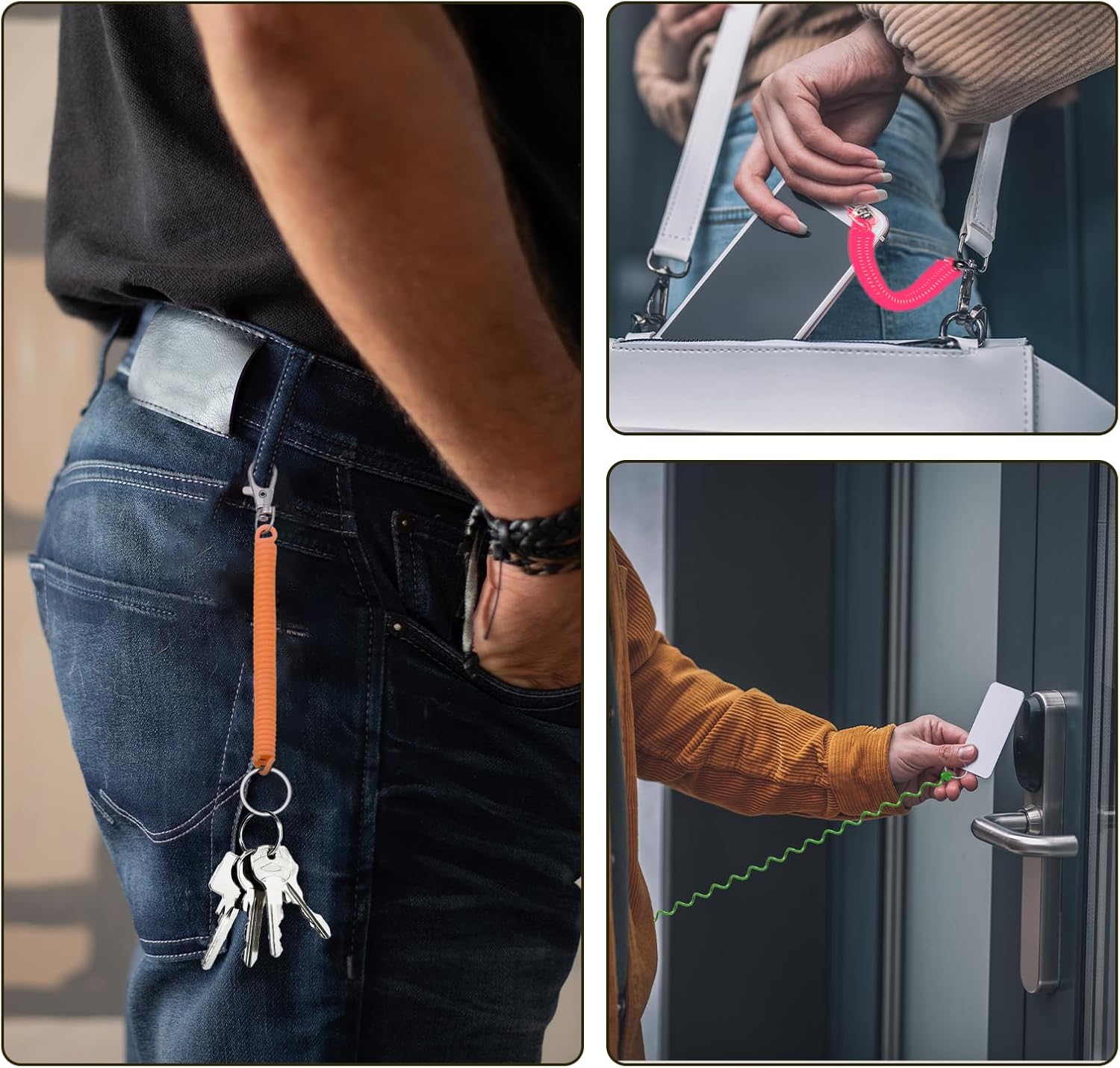 8 Pcs Retractable Keychain, Retractable Spring Coil Keychain Theftproof Anti-lost Stretch Cord Safety Key Ring with Metal Lobster Clasp for Keys Wallet Cellphone - Image 6