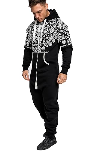 Amaci&Sons Herren Norweger Overall Jumpsuit Onesie Jogging Sportanzug Trainingsanzug Jogginganzug 3009 - L - Schwarz