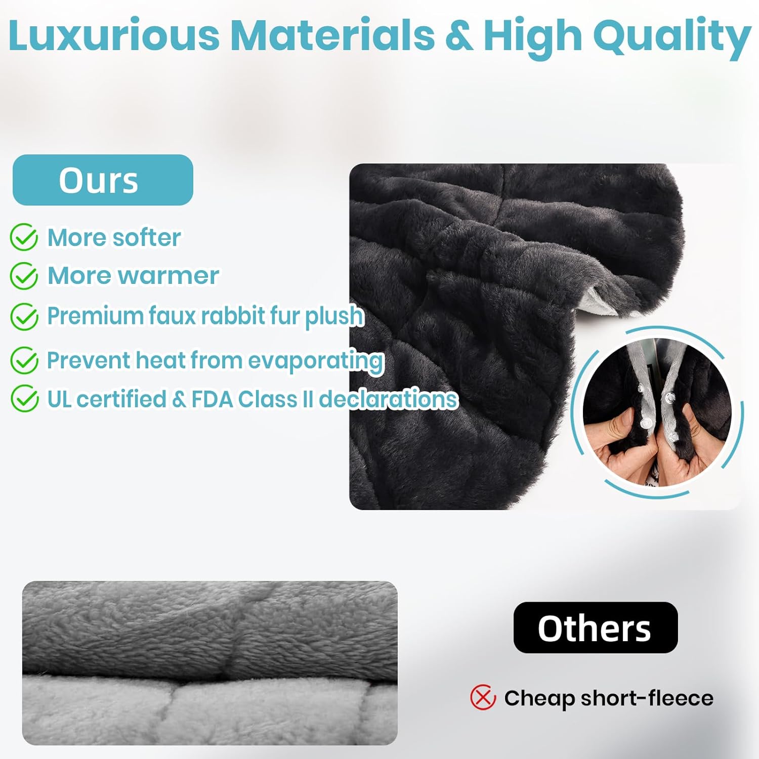 Nalax Heating Pad for Neck and Shoulders and Back, Luxurious Faux Rabbit Fur Fabric, 4lb Tourmaline Weighted Heating pad, 6 Heat Settings,2H Auto Off,Memory Function, Valentine Gift for Women 24"x 20"