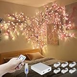 Cherry Enchanted Willow Vine Lights, 4FT 48LED Pink Cherry Blossom Tree Branch Lights for Wall, Remote Timer,8 Light Model,Bedroom Wall Doors Wedding, Christmas, USB Battery Box