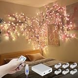 Cherry Enchanted Willow Vine Lights&comma; 4FT 48LED Pink Cherry Blossom Tree Branch Lights for Wall&comma; Remote Timer&comma;8 Light Model&comma;Bedroom Wall Doors Wedding&comma; Christmas&comma; USB Battery Box