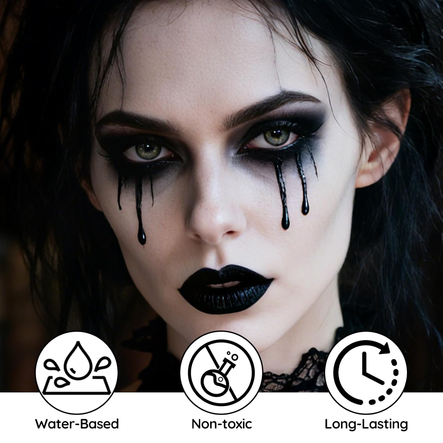 Black Face Body Paint - Professional Water-Based Non-Toxic Body Painting for Zombie Vampire Halloween SFX Cosplay, Full Coverage Washable Cream for Costume Party Theater Stage Performance - Image 4