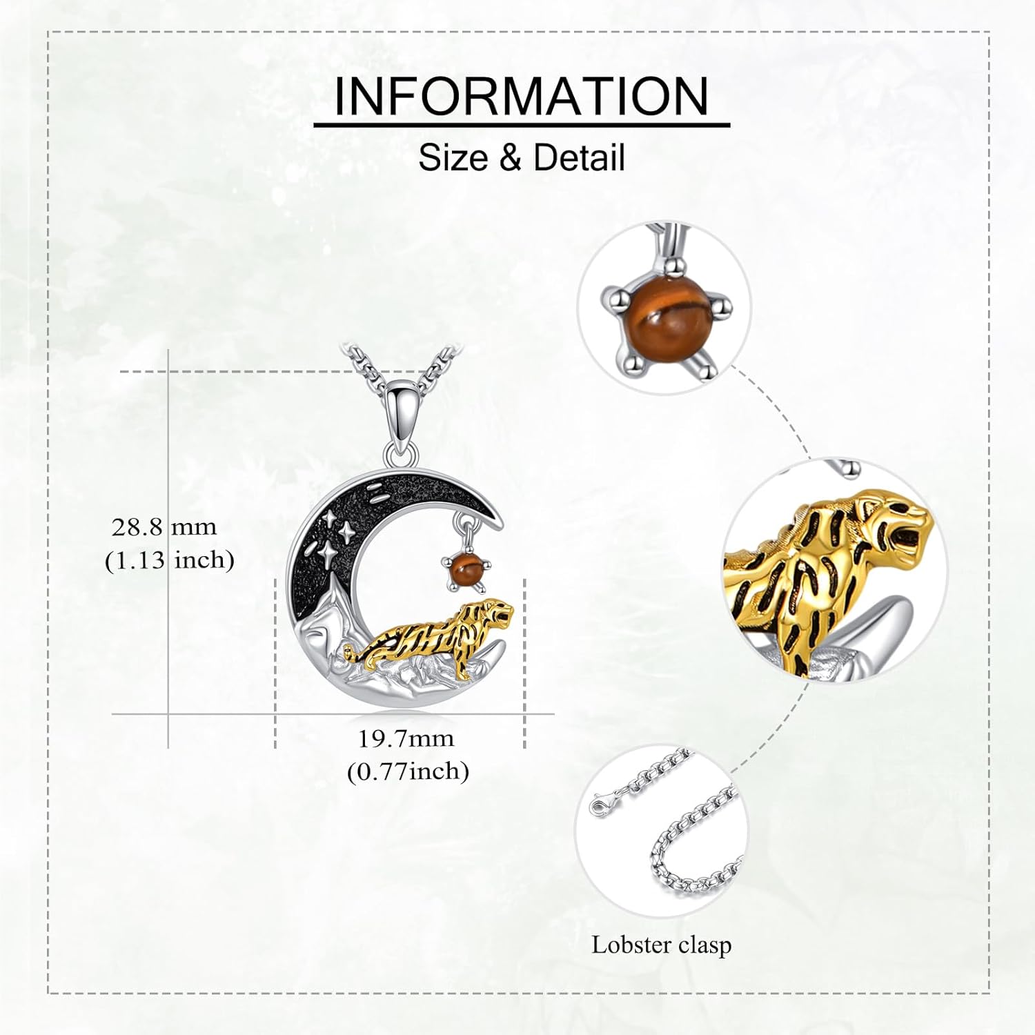 Tiger Necklace Sterling Silver Moon Moutain Pendant Necklace Tiger Jewelry Moon Gifts for Women Animal Lovers - Image 3