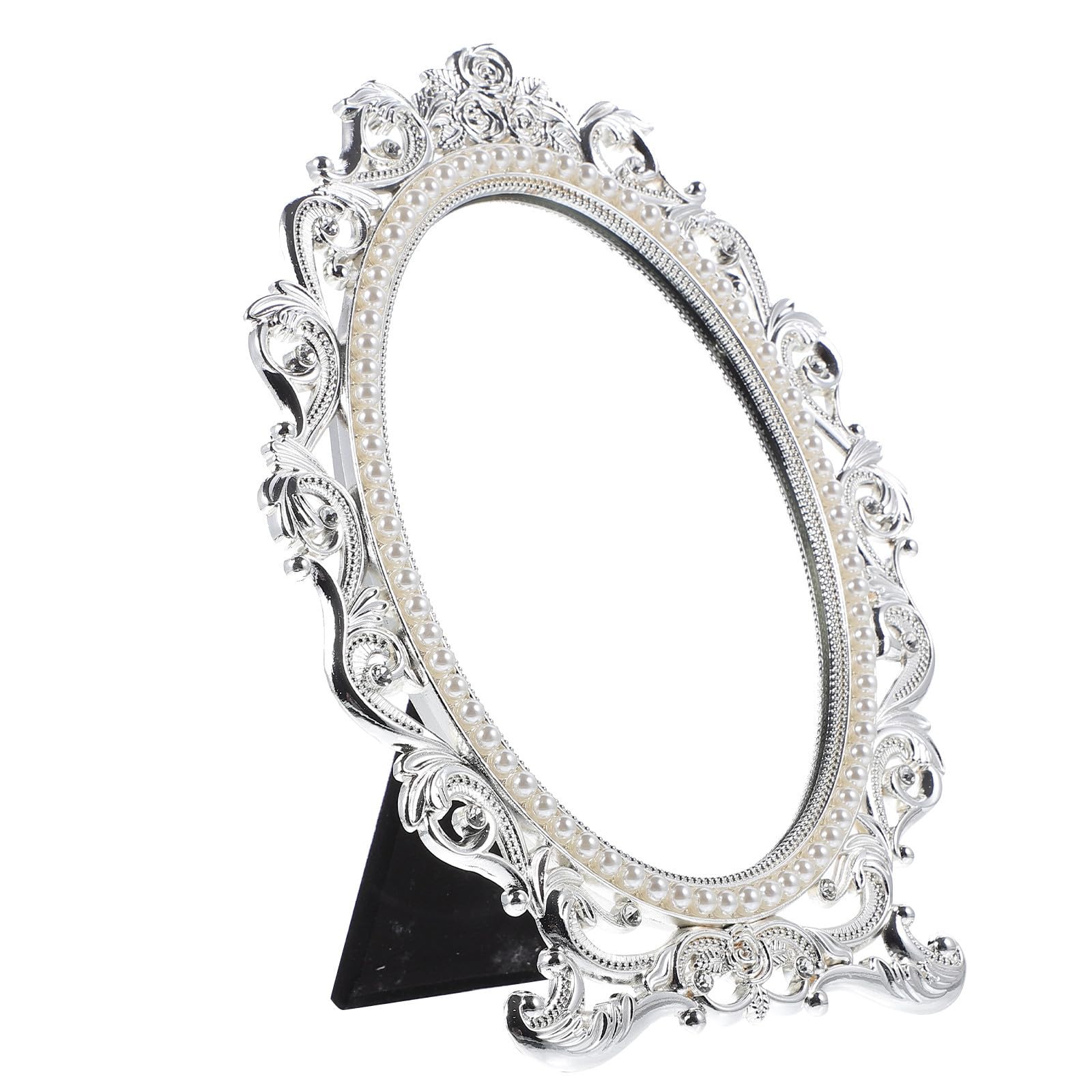 Miroir de maquillage vintage élégant en alliage de zinc argenté pour un cadeau rétro unique