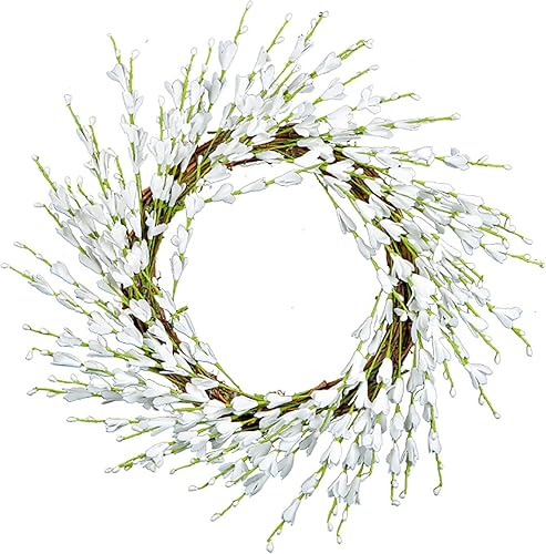 Ochine Corona de flores artificiales de Forsythia, corona de flores artificiales de Forsythia rosa, corona de primavera, corona de verano, corona