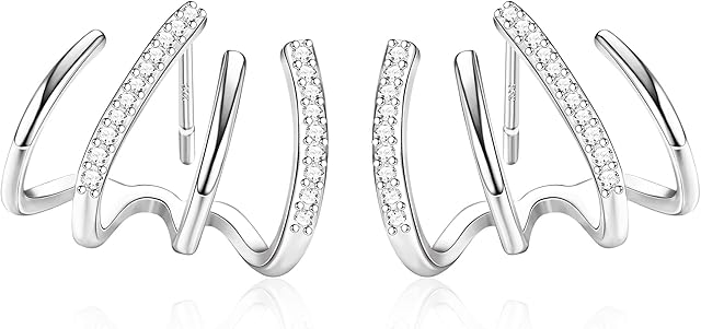 KRFY 925 Sterling Silver Claw Cuff Stud Earrings 18K Gold Plated Cubic Zirconia Claw Stud Earrings Cuff Huggie Stud Earrings Wrap for Women Girl