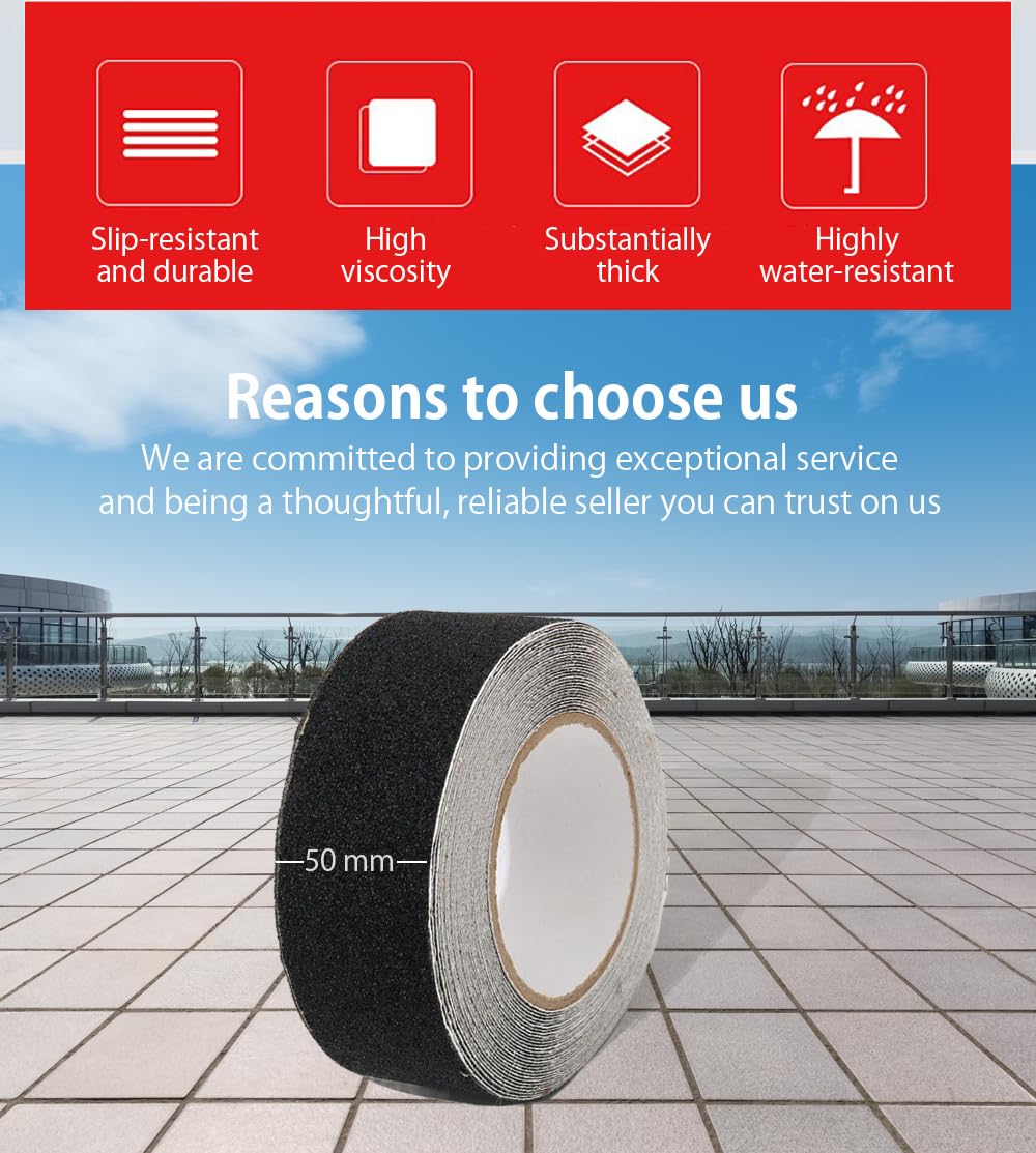 Anti-Slip Safety Tape – Durable, Waterproof, and Peel & Stick Traction Grip Tape for Stairs, Walkways, Slippery Surfaces – Easy to Clean, Indoor & Outdoor Use (1, 50mm x 1mtr)