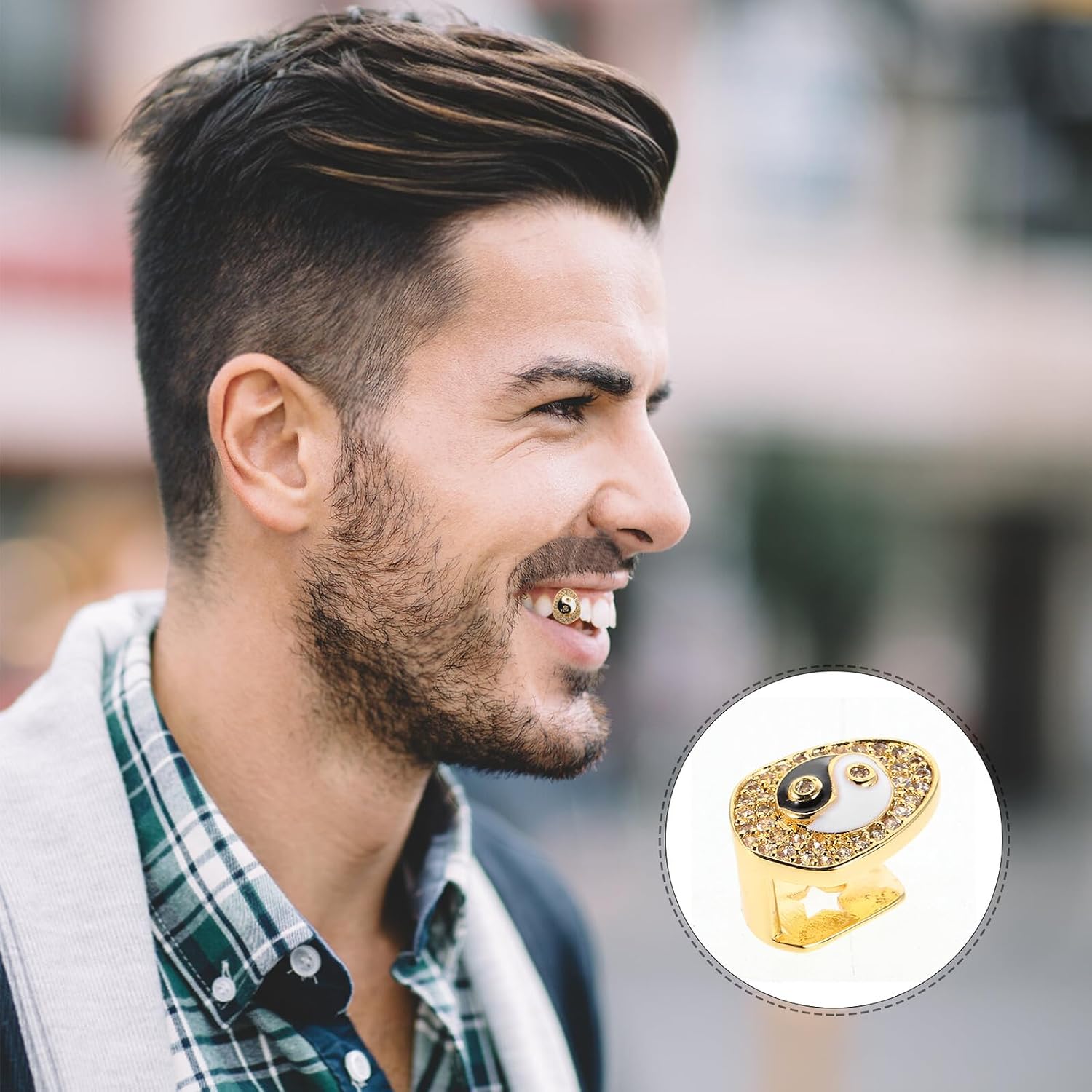Single Gold Tooth Cap Dental Jewelry Hip Hop Teeth Grills Accessory for Men Party Cosplay Rapper Costume