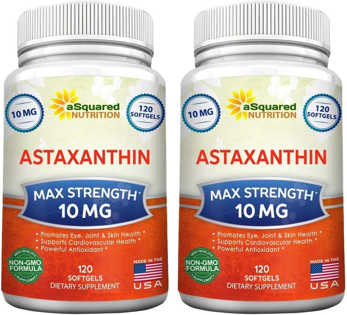 aSquared Nutrition Astaxanthin Supplement - Natural Astaxanthin Pills from Haematococcus Pluvialis Extract for Pure Energy - Max Strength 10mg - 120 Softgels
