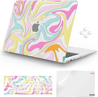 iCasso Compatible with MacBook Air 13 inch Case Release 2010-2017 Older Version, Hard Shell Plastic Protective Case & Keyboard Cover Only for MacBook Air 13 Model A1369/A1466, Colorful Fluid