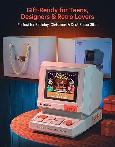 Miniatura 8 de Divoom MiniToo - Altavoz de computadora retro estilo PC, pantalla inteligente de píxeles con caras de bricolaje, audio Bluetooth y USB, reloj de