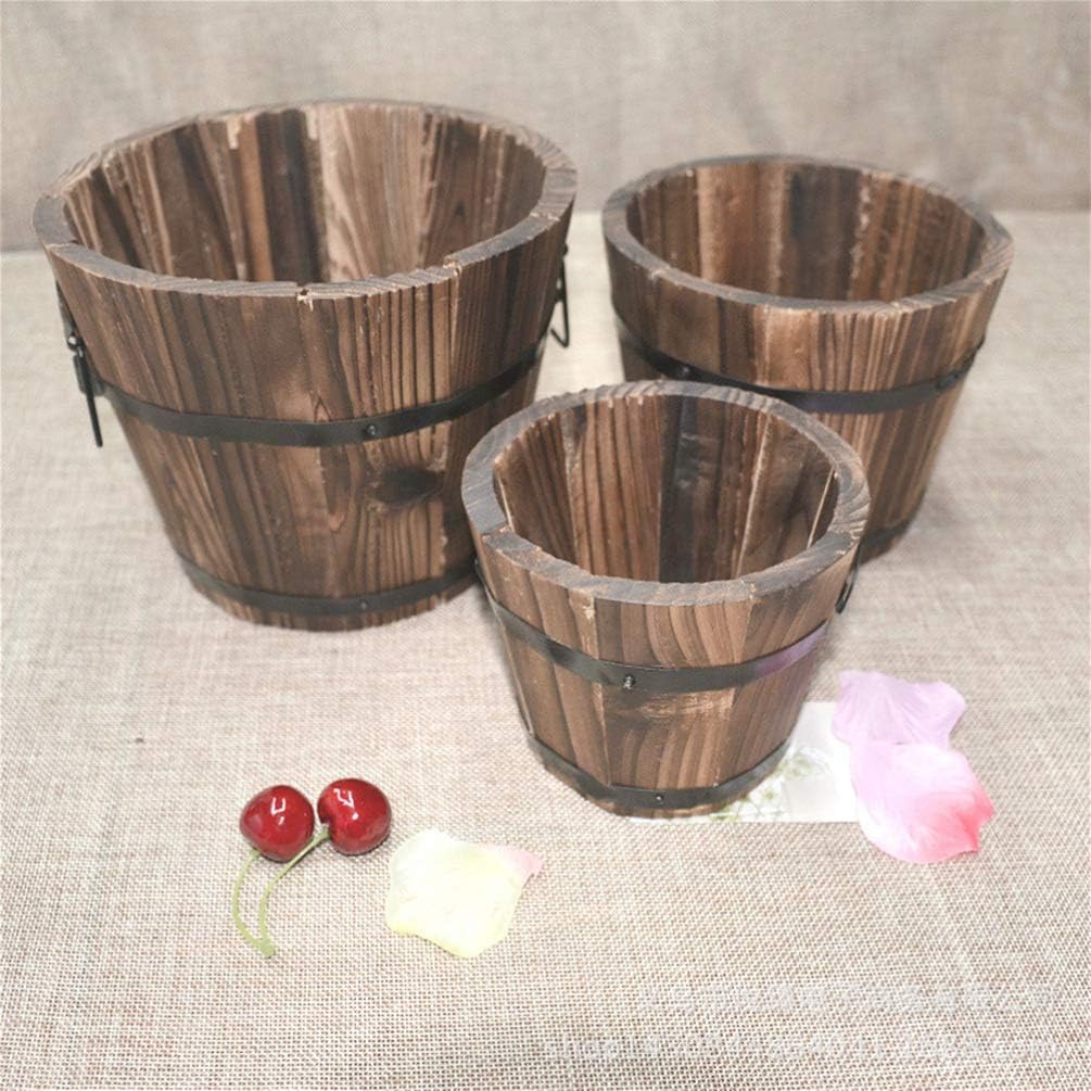 Holibanna Solid Wood Succulent Flower Pot Wooden Round Barrel Planter with Breathable Bottom Hole for Home Garden Office Decoration - Image 5