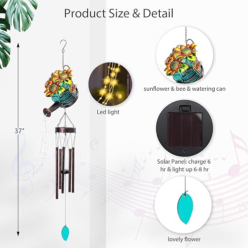 Miniatura 3 de MUMTOP Campanillas de viento solares para exteriores, regadera solar, campanillas de viento únicas para exteriores con cadena de luz cálida,