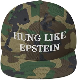 Hung Like Eptstein Hat (Embroidered Wool Blend Snapback Cap) Funny Conspiracy Theory Gag Gift Green Camo