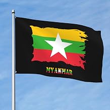 Myanmar Myanmarese Flag Vintage Style Outdoor 5X8 FT Banner Flag - Weather Resistant Polyester Decor for Garden, Yard, Doors, Walls